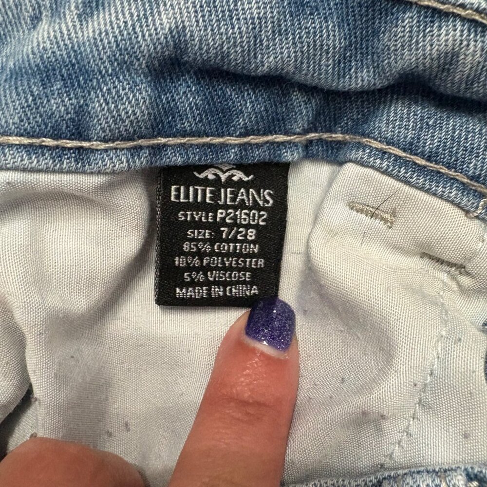 Distressed Blue High-Waisted Mom Jeans By Elite Jeans Size 7/28 - Picture 3 of 11